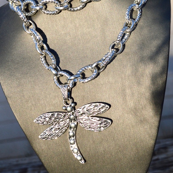 Silver DragonFly Huge Pendant Statement Necklace - Picture 2 of 7